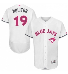 Mens Majestic Toronto Blue Jays 19 Paul Molitor Authentic White 2016 Mothers Day Fashion Flex Base MLB Jersey Mens Majestic Toronto Blue Jays 19 Paul Molitor Authentic White 2016 Mothers Day Fashion Flex Base MLB Jersey