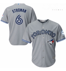 Mens Majestic Toronto Blue Jays 6 Marcus Stroman Replica Grey Road 40th Anniversary Patch MLB Jersey Mens Majestic Toronto Blue Jays 6 Marcus Stroman Replica Grey Road 40th Anniversary Patch MLB Jersey