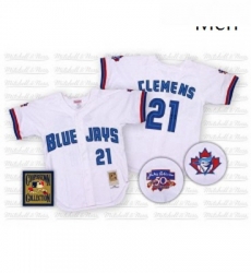 Mens Mitchell and Ness Toronto Blue Jays 21 Roger Clemens Replica White Throwback MLB Jersey Mens Mitchell and Ness Toronto Blue Jays 21 Roger Clemens Replica White Throwback MLB Jersey