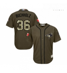 Mens Toronto Blue Jays 36 Clay Buchholz Authentic Green Salute to Service Baseball Jersey Mens Toronto Blue Jays 36 Clay Buchholz Authentic Green Salute to Service Baseball Jersey