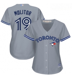 Blue Jays #19 Paul Molitor Grey Road Women Stitched Baseball Jersey Blue Jays #19 Paul Molitor Grey Road Women Stitched Baseball Jersey