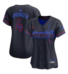 Women Toronto Blue Jays 4 George Springer Black 2024 City Connect Limited Stitched Baseball Jersey Women Toronto Blue Jays 4 George Springer Black 2024 City Connect Limited Stitched Baseball Jersey
