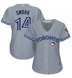 Womens Majestic Toronto Blue Jays 14 Justin Smoak Replica Grey Road MLB Jersey Womens Majestic Toronto Blue Jays 14 Justin Smoak Replica Grey Road MLB Jersey