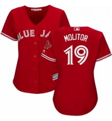 Womens Majestic Toronto Blue Jays 19 Paul Molitor Replica Scarlet Alternate MLB Jersey Womens Majestic Toronto Blue Jays 19 Paul Molitor Replica Scarlet Alternate MLB Jersey