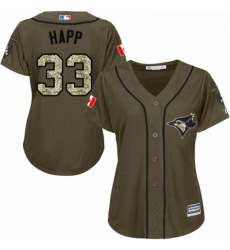 Womens Majestic Toronto Blue Jays 33 JA Happ Replica Green Salute to Service MLB Jersey Womens Majestic Toronto Blue Jays 33 JA Happ Replica Green Salute to Service MLB Jersey
