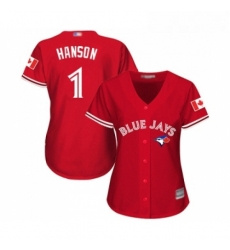 Womens Toronto Blue Jays 1 Alen Hanson Replica Scarlet Alternate Baseball Jersey Womens Toronto Blue Jays 1 Alen Hanson Replica Scarlet Alternate Baseball Jersey