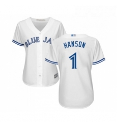 Womens Toronto Blue Jays 1 Alen Hanson Replica White Home Baseball Jersey Womens Toronto Blue Jays 1 Alen Hanson Replica White Home Baseball Jersey