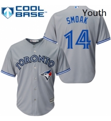 Youth Majestic Toronto Blue Jays 14 Justin Smoak Replica Grey Road MLB Jersey Youth Majestic Toronto Blue Jays 14 Justin Smoak Replica Grey Road MLB Jersey
