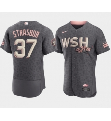 Men Washington Nationals 37 Stephen Strasburg 2022 Grey City Connect Cherry Blossom Flex Base Stitched MLB jersey Men Washington Nationals 37 Stephen Strasburg 2022 Grey City Connect Cherry Blossom Flex Base Stitched MLB jersey
