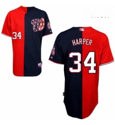 Mens Majestic Washington Nationals 34 Bryce Harper Replica BlueRed Split Fashion MLB Jersey Mens Majestic Washington Nationals 34 Bryce Harper Replica BlueRed Split Fashion MLB Jersey