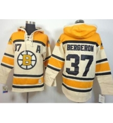 Boston Bruins #37 Patrice Bergeron Cream Stitched NHL Sawyer Hooded Sweatshirt Jersey Boston Bruins #37 Patrice Bergeron Cream Stitched NHL Sawyer Hooded Sweatshirt Jersey