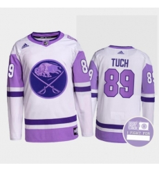 Men Buffalo Sabres 89 Alex Tuch Fights Purple White Cancer Blue Stitched Jersey Men Buffalo Sabres 89 Alex Tuch Fights Purple White Cancer Blue Stitched Jersey