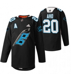 Men Carolina Hurricanes 20 Sebastian Aho 2022 Black Warm Up Stitched Jersey Men Carolina Hurricanes 20 Sebastian Aho 2022 Black Warm Up Stitched Jersey