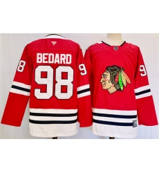 Men Chicago Blackhawks 98 Connor Bedard Red Stitched Hockey Jersey Men Chicago Blackhawks 98 Connor Bedard Red Stitched Hockey Jersey