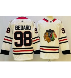Men Chicago Blackhawks 98 Connor Bedard White Black Stitched Jersey Men Chicago Blackhawks 98 Connor Bedard White Black Stitched Jersey