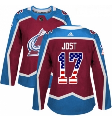Womens Adidas Colorado Avalanche 17 Tyson Jost Authentic Burgundy Red USA Flag Fashion NHL Jersey Womens Adidas Colorado Avalanche 17 Tyson Jost Authentic Burgundy Red USA Flag Fashion NHL Jersey