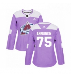 Womens Adidas Colorado Avalanche 75 Justus Annunen Authentic Purple Fights Cancer Practice NHL Jersey Womens Adidas Colorado Avalanche 75 Justus Annunen Authentic Purple Fights Cancer Practice NHL Jersey