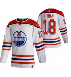 Men Edmonton Oilers 18 Zach Hyman 2021 Reverse Retro White Stitched Jersey Men Edmonton Oilers 18 Zach Hyman 2021 Reverse Retro White Stitched Jersey