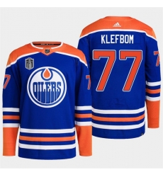 Men Edmonton Oilers 77 Oscar Klefbom Royal 2024 Stanley Cup Final Patch Stitched Jersey Men Edmonton Oilers 77 Oscar Klefbom Royal 2024 Stanley Cup Final Patch Stitched Jersey