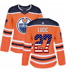 Womens Adidas Edmonton Oilers 27 Milan Lucic Authentic Orange USA Flag Fashion NHL Jersey Womens Adidas Edmonton Oilers 27 Milan Lucic Authentic Orange USA Flag Fashion NHL Jersey