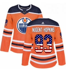Womens Adidas Edmonton Oilers 93 Ryan Nugent Hopkins Authentic Orange USA Flag Fashion NHL Jersey Womens Adidas Edmonton Oilers 93 Ryan Nugent Hopkins Authentic Orange USA Flag Fashion NHL Jersey