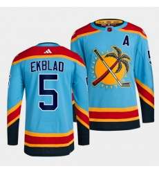 Men Florida Panthers 5 Aaron Ekblad Blue 2022 Reverse Retro Stitched Jersey Men Florida Panthers 5 Aaron Ekblad Blue 2022 Reverse Retro Stitched Jersey