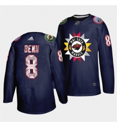 Men Minnesota Wild 8 Jordie Benn 2021 22 Navy Native American Heritage Day Stitched Jersey Men Minnesota Wild 8 Jordie Benn 2021 22 Navy Native American Heritage Day Stitched Jersey