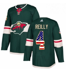 Mens Adidas Minnesota Wild 4 Mike Reilly Authentic Green USA Flag Fashion NHL Jersey Mens Adidas Minnesota Wild 4 Mike Reilly Authentic Green USA Flag Fashion NHL Jersey
