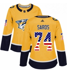 Womens Adidas Nashville Predators 74 Juuse Saros Authentic Gold USA Flag Fashion NHL Jersey Womens Adidas Nashville Predators 74 Juuse Saros Authentic Gold USA Flag Fashion NHL Jersey