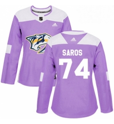 Womens Adidas Nashville Predators 74 Juuse Saros Authentic Purple Fights Cancer Practice NHL Jersey Womens Adidas Nashville Predators 74 Juuse Saros Authentic Purple Fights Cancer Practice NHL Jersey