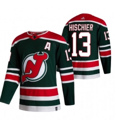 Men New Jersey Devils 13 Nico Hischier Green Adidas 2020 21 Reverse Retro Alternate NHL Jersey Men New Jersey Devils 13 Nico Hischier Green Adidas 2020 21 Reverse Retro Alternate NHL Jersey