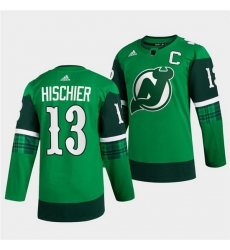 Men New jerseyy Devils 13 Nico Hischier Green Warm Up St Patricks Day Stitched jersey Men New jerseyy Devils 13 Nico Hischier Green Warm Up St Patricks Day Stitched jersey