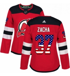 Womens Adidas New Jersey Devils 37 Pavel Zacha Authentic Red USA Flag Fashion NHL Jersey Womens Adidas New Jersey Devils 37 Pavel Zacha Authentic Red USA Flag Fashion NHL Jersey