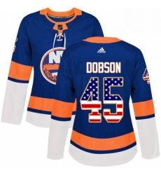 Womens Adidas New York Islanders 45 Noah Dobson Authentic Royal Blue USA Flag Fashion NHL Jersey Womens Adidas New York Islanders 45 Noah Dobson Authentic Royal Blue USA Flag Fashion NHL Jersey