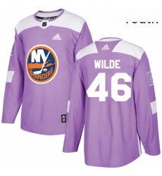 Youth Adidas New York Islanders 46 Bode Wilde Authentic Purple Fights Cancer Practice NHL Jersey Youth Adidas New York Islanders 46 Bode Wilde Authentic Purple Fights Cancer Practice NHL Jersey