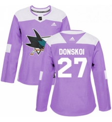 Womens Adidas San Jose Sharks 27 Joonas Donskoi Authentic Purple Fights Cancer Practice NHL Jersey Womens Adidas San Jose Sharks 27 Joonas Donskoi Authentic Purple Fights Cancer Practice NHL Jersey