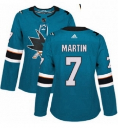 Womens Adidas San Jose Sharks 7 Paul Martin Premier Teal Green Home NHL Jersey Womens Adidas San Jose Sharks 7 Paul Martin Premier Teal Green Home NHL Jersey