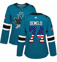 Womens Adidas San Jose Sharks 74 Dylan DeMelo Authentic Teal Green USA Flag Fashion NHL Jersey Womens Adidas San Jose Sharks 74 Dylan DeMelo Authentic Teal Green USA Flag Fashion NHL Jersey