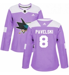 Womens Adidas San Jose Sharks 8 Joe Pavelski Authentic Purple Fights Cancer Practice NHL Jersey Womens Adidas San Jose Sharks 8 Joe Pavelski Authentic Purple Fights Cancer Practice NHL Jersey