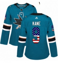 Womens Adidas San Jose Sharks 9 Evander Kane Authentic Teal Green USA Flag Fashion NHL Jerse Womens Adidas San Jose Sharks 9 Evander Kane Authentic Teal Green USA Flag Fashion NHL Jerse