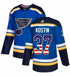 Mens Adidas St Louis Blues 37 Klim Kostin Authentic Blue USA Flag Fashion NHL Jersey Mens Adidas St Louis Blues 37 Klim Kostin Authentic Blue USA Flag Fashion NHL Jersey