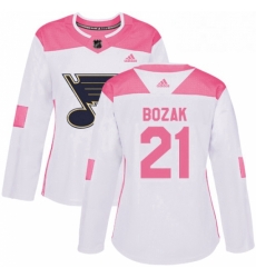 Womens Adidas St Louis Blues 21 Tyler Bozak Authentic White Pink Fashion NHL Jersey Womens Adidas St Louis Blues 21 Tyler Bozak Authentic White Pink Fashion NHL Jersey