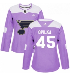 Womens Adidas St Louis Blues 45 Luke Opilka Authentic Purple Fights Cancer Practice NHL Jersey Womens Adidas St Louis Blues 45 Luke Opilka Authentic Purple Fights Cancer Practice NHL Jersey