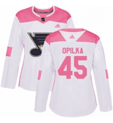 Womens Adidas St Louis Blues 45 Luke Opilka Authentic WhitePink Fashion NHL Jersey Womens Adidas St Louis Blues 45 Luke Opilka Authentic WhitePink Fashion NHL Jersey