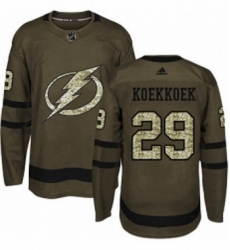 Mens Adidas Tampa Bay Lightning 29 Slater Koekkoek Authentic Green Salute to Service NHL Jersey Mens Adidas Tampa Bay Lightning 29 Slater Koekkoek Authentic Green Salute to Service NHL Jersey