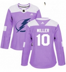 Womens Adidas Tampa Bay Lightning 10 JT Miller Authentic Purple Fights Cancer Practice NHL Jersey Womens Adidas Tampa Bay Lightning 10 JT Miller Authentic Purple Fights Cancer Practice NHL Jersey