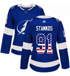 Womens Adidas Tampa Bay Lightning 91 Steven Stamkos Authentic Blue USA Flag Fashion NHL Jersey Womens Adidas Tampa Bay Lightning 91 Steven Stamkos Authentic Blue USA Flag Fashion NHL Jersey