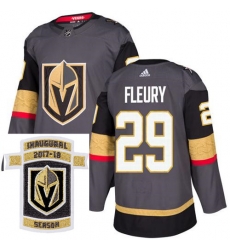 Adidas Golden Knights #29 Marc Andre Fleury Grey Home Authentic Stitched NHL Inaugural Season Patch Jersey Adidas Golden Knights #29 Marc Andre Fleury Grey Home Authentic Stitched NHL Inaugural Season Patch Jersey