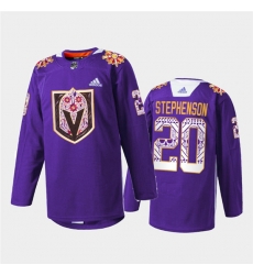 Men Vegas Golden Knights 20 Chandler Stephenson Purple Hispanic Heritage Warmup Stitched Jersey Men Vegas Golden Knights 20 Chandler Stephenson Purple Hispanic Heritage Warmup Stitched Jersey