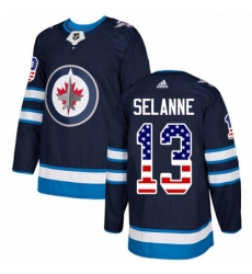 Mens Adidas Winnipeg Jets 13 Teemu Selanne Authentic Navy Blue USA Flag Fashion NHL Jersey Mens Adidas Winnipeg Jets 13 Teemu Selanne Authentic Navy Blue USA Flag Fashion NHL Jersey